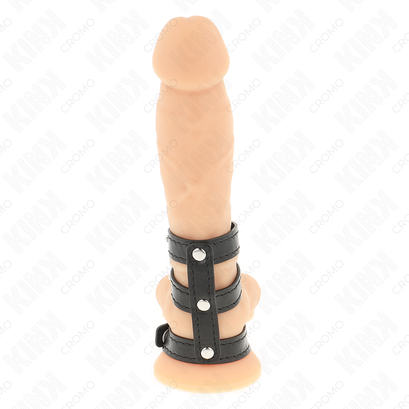 KINK - DREIFACHER PENISRING AUS LEDER MIT DRUCKKNOPFVERSCHLUSS