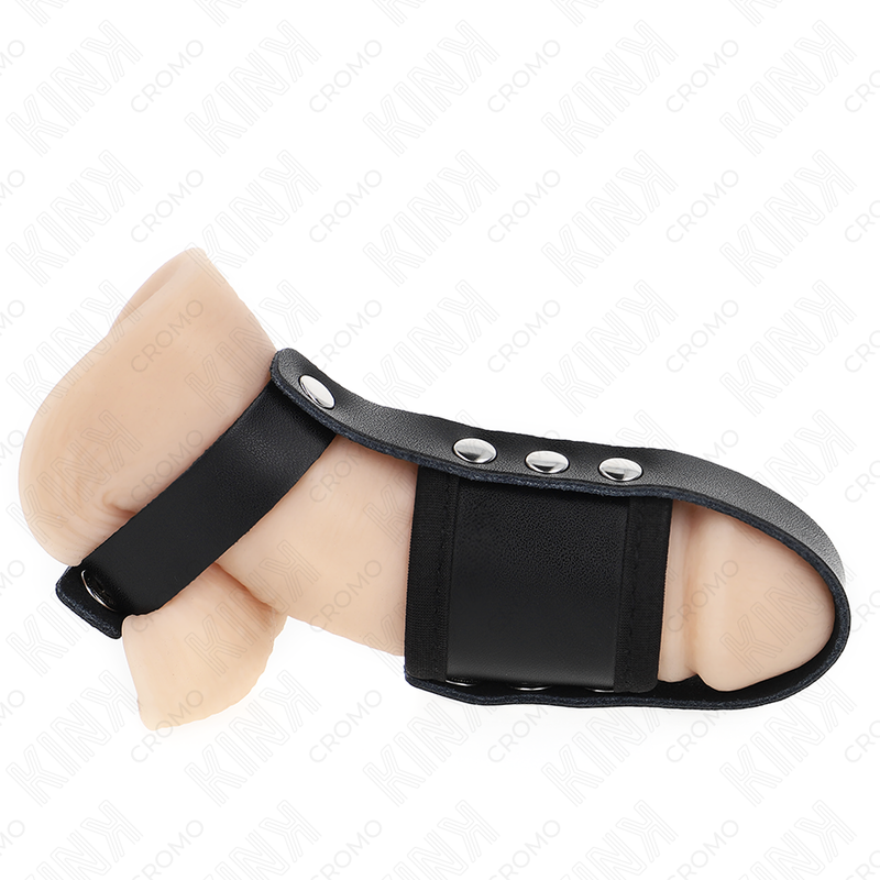 KINK - PENISKÄFIGRING AUS LEDER MIT GEFÜTTERTEM, VERSTELLBAREM HODENSEPARATIONSBAND