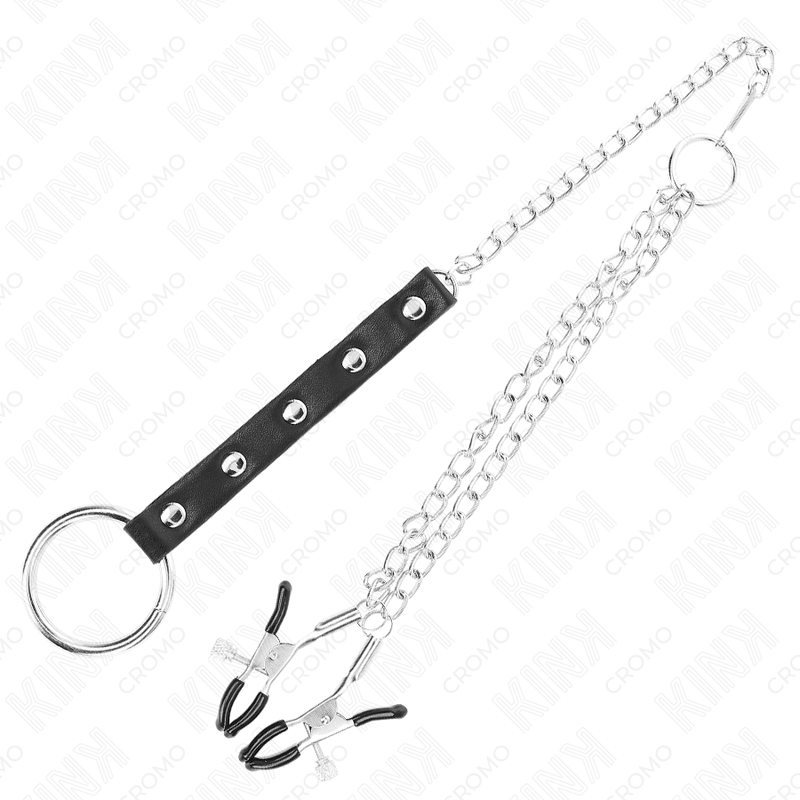 KINK - PENISRING AUS METALL MIT KETTE UND VERSTELLBAREN BRUSTWARZENKLEMMEN