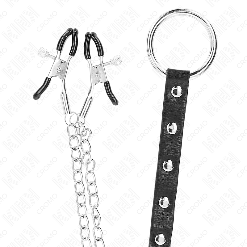 KINK - PENISRING AUS METALL MIT KETTE UND VERSTELLBAREN BRUSTWARZENKLEMMEN