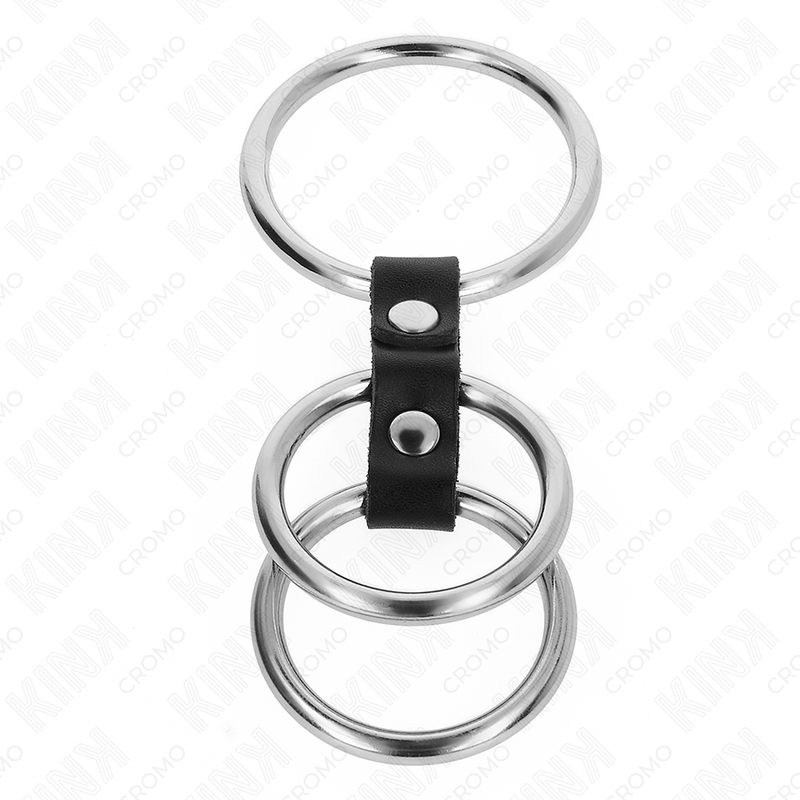 KINK - METALL TRIPLE PENISRING 3,7 CM BIS 5 CM MIT LEDER VERBUNDEN