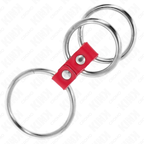 KINK - DREIFACHER PENISRING METALL 3,7 CM BIS 5 CM MIT ROTEM LEDER VERBUNDEN
