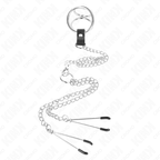 KINK – DREIFACHER VERCHROMTER PENISRING 3,8 CM BIS 5 CM MIT 26 CM METALLKETTE UND NIPPELKLAMmern MODELL 2