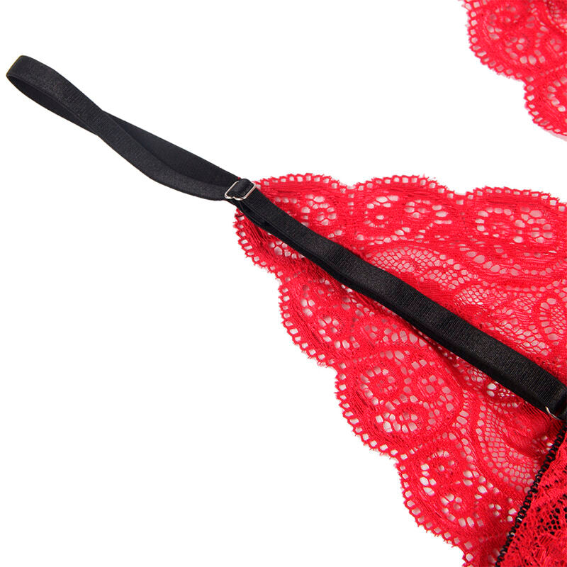 SUBBLIME - 953898 NACHTBLUSE AUS SEIDE UND SPITZE + ROTER SLIP S/M