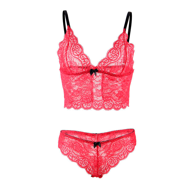 SUBBLIME - 953898 NACHTBLUSE AUS SEIDE UND SPITZE + ROTER SLIP S/M