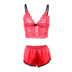 SUBBLIME - 953898 NACHTBLUSE AUS SEIDE UND SPITZE + ROTER SLIP S/M