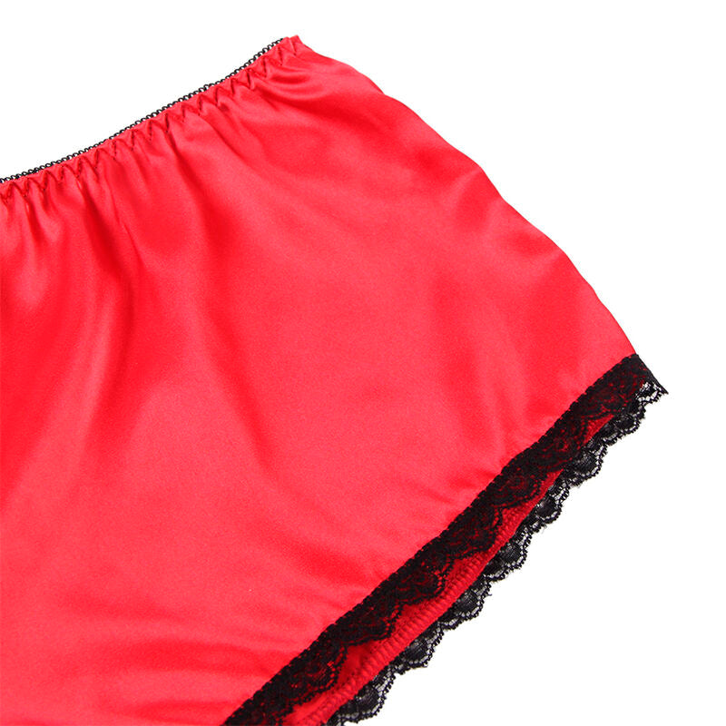 SUBBLIME - 953898 NACHTBLUSE AUS SEIDE UND SPITZE + ROTER SLIP S/M