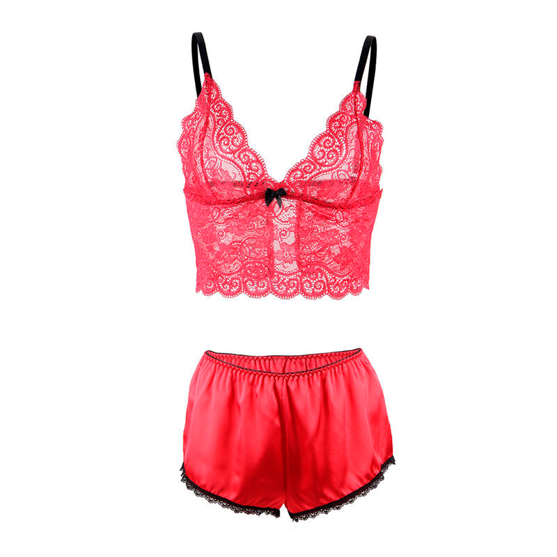 SUBBLIME - 953904 NACHTBLUSE AUS SEIDE UND SPITZE + ROTES HÖSCHEN L/XL