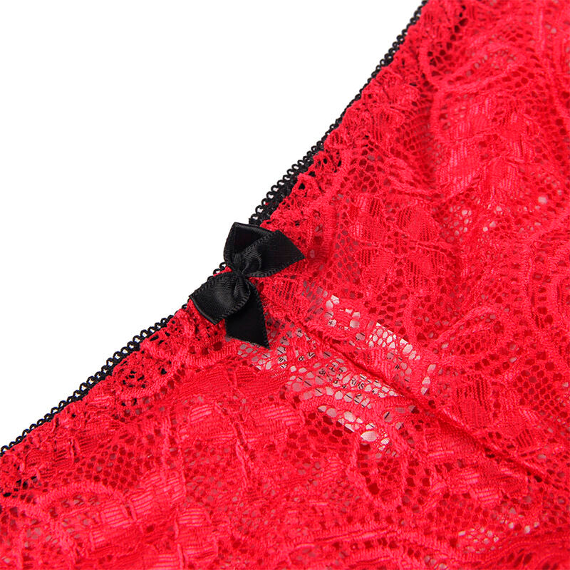 SUBBLIME - 953904 NACHTBLUSE AUS SEIDE UND SPITZE + ROTES HÖSCHEN L/XL