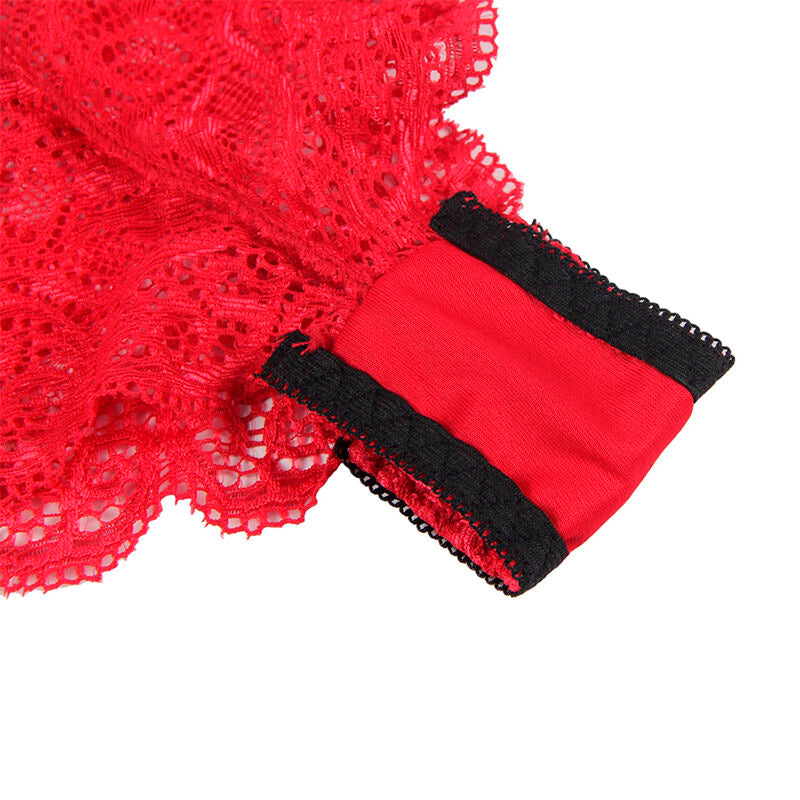 SUBBLIME - 953904 NACHTBLUSE AUS SEIDE UND SPITZE + ROTES HÖSCHEN L/XL