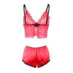 SUBBLIME - 953904 NACHTBLUSE AUS SEIDE UND SPITZE + ROTES HÖSCHEN L/XL