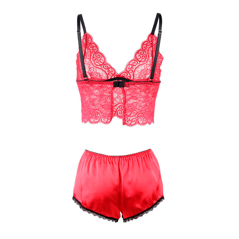 SUBBLIME - 953904 NACHTBLUSE AUS SEIDE UND SPITZE + ROTES HÖSCHEN L/XL