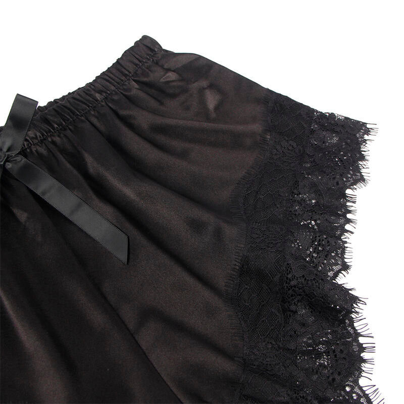 SUBBLIME - 953942 NACHTIEHEMD AUS SEIDE + HOSE MIT SPITZE SCHWARZ L/XL