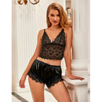 SUBBLIME - 953942 CHEMISE DE NUIT DÉCONTRACTÉE EN SOIE + PANTALON EN DENTELLE NOIR L/XL