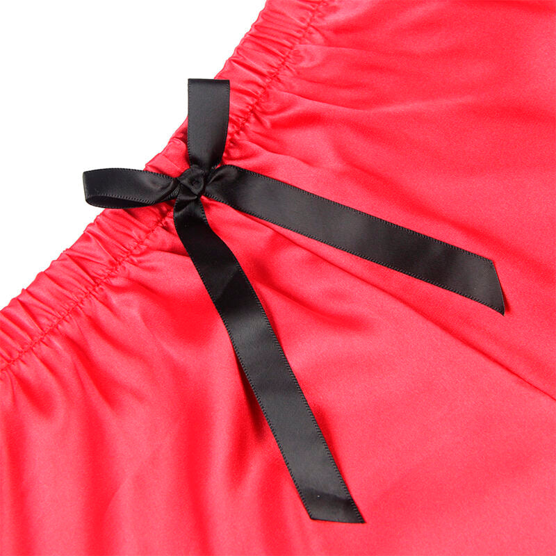 SUBBLIME - 953966 NACHTTEILIGES SEIDENNACHTHEMD + SPITZENHOSE SCHWARZ/ROT L/XL
