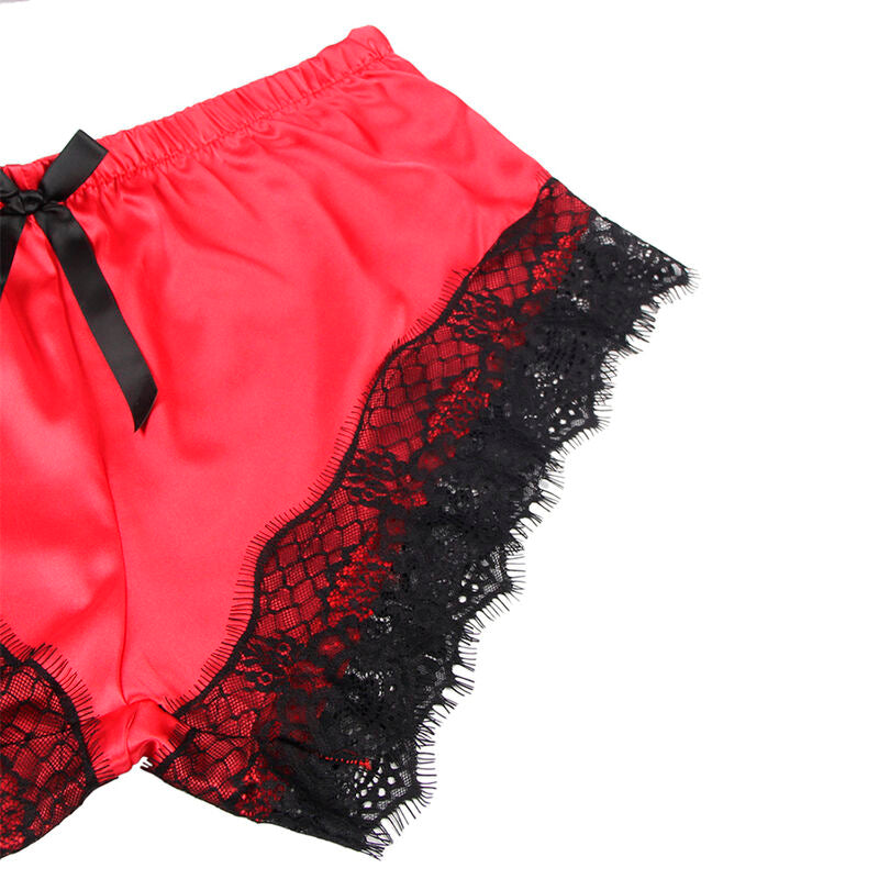 SUBBLIME - 953966 NACHTTEILIGES SEIDENNACHTHEMD + SPITZENHOSE SCHWARZ/ROT L/XL