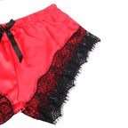 SUBBLIME - 953966 NACHTTEILIGES SEIDENNACHTHEMD + SPITZENHOSE SCHWARZ/ROT L/XL