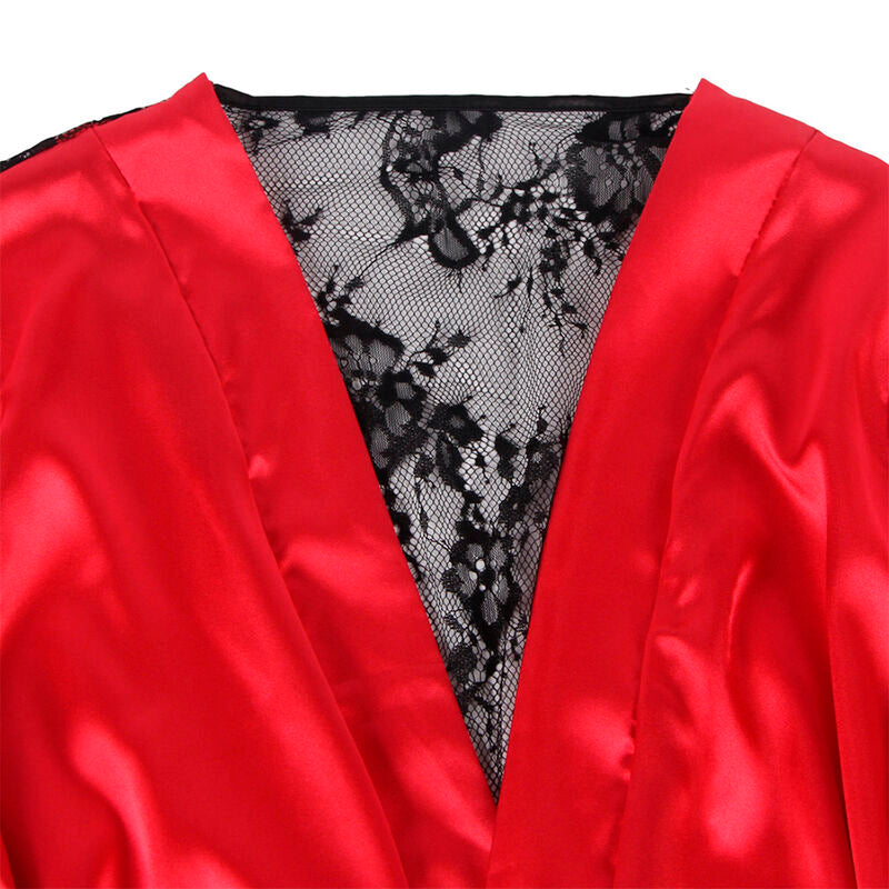 SUBBLIME - 954024 TRANSPARENTES SPITZEN-TOP MIT OFFENEM RÜCKEN + STRING ROT/SCHWARZ L/XL