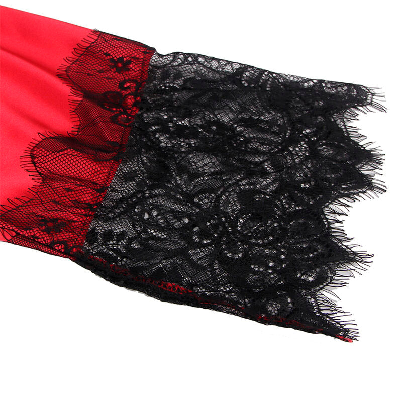 SUBBLIME - 954024 TRANSPARENTES SPITZEN-TOP MIT OFFENEM RÜCKEN + STRING ROT/SCHWARZ L/XL