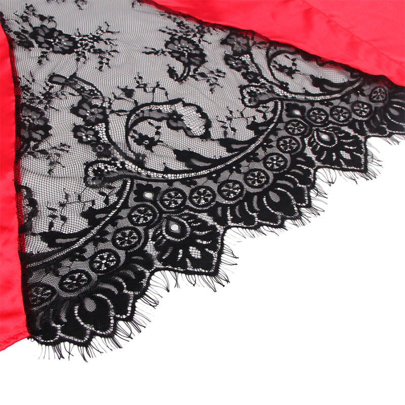 SUBBLIME - 954024 TRANSPARENTES SPITZEN-TOP MIT OFFENEM RÜCKEN + STRING ROT/SCHWARZ L/XL