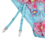 SUBBLIME - 954109 BH + HOSE MIT BLUMENMUSTER UND STRUMPFHALTER BLAU S/M