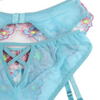 SUBBLIME - 954109 BH + HOSE MIT BLUMENMUSTER UND STRUMPFHALTER BLAU S/M