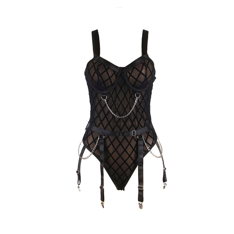 SUBBLIME - 954260 BODY MIT KETTEN + STRUMPFHALTER SCHWARZ S/M