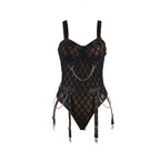 SUBBLIME - 954260 BODY MIT KETTEN + STRUMPFHALTER SCHWARZ S/M