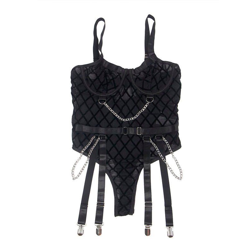 SUBBLIME - 954260 BODY MIT KETTEN + STRUMPFHALTER SCHWARZ S/M