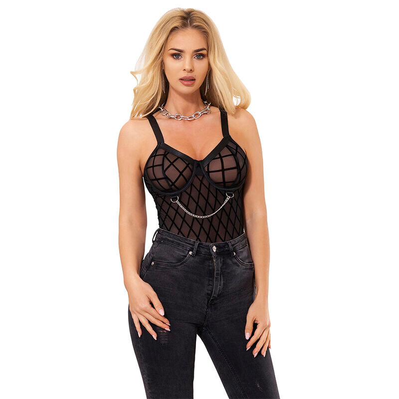 SUBBLIME - 954260 BODY MIT KETTEN + STRUMPFHALTER SCHWARZ S/M