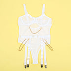 SUBBLIME - 954284 BODY MIT KETTEN + STRUMPFHALTER WEISS S/M