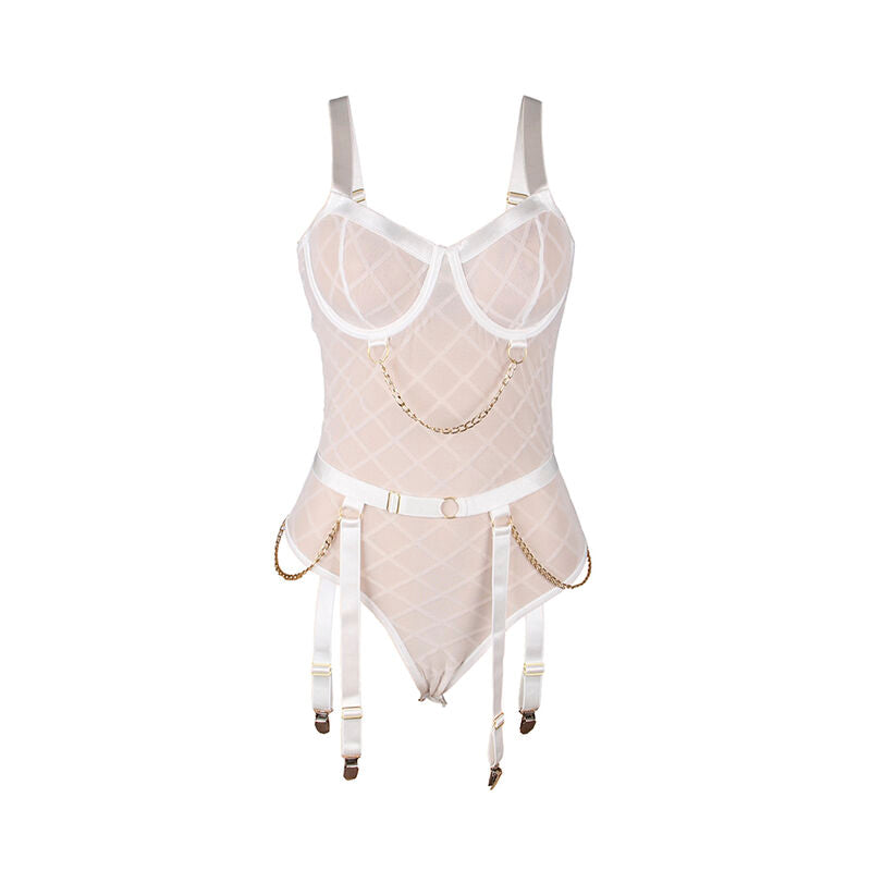 SUBBLIME - 954284 BODY MIT KETTEN + STRUMPFHALTER WEISS S/M