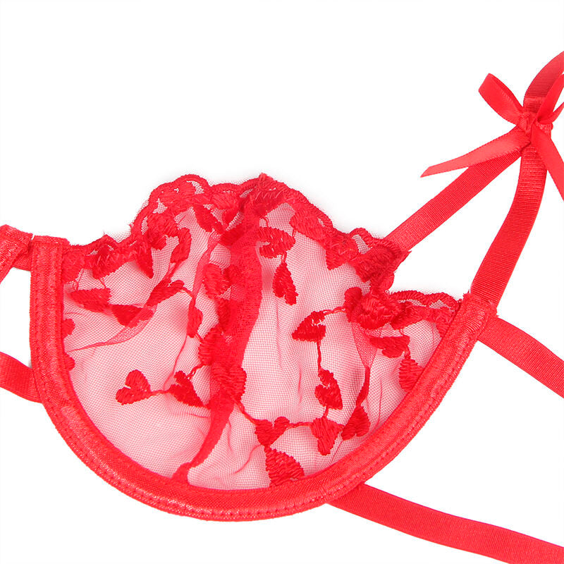 SUBBLIME - 954321 BH + TANGA + STRUMPFHALTER SET ROTES HERZ S/M