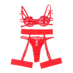 SUBBLIME - 954321 BH + TANGA + STRUMPFHALTER SET ROTES HERZ S/M