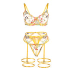 SUBBLIME - 954352 BH + STRING + STRUMPFHALTER SET GELB MIT BLUMENMUSTER L/XL