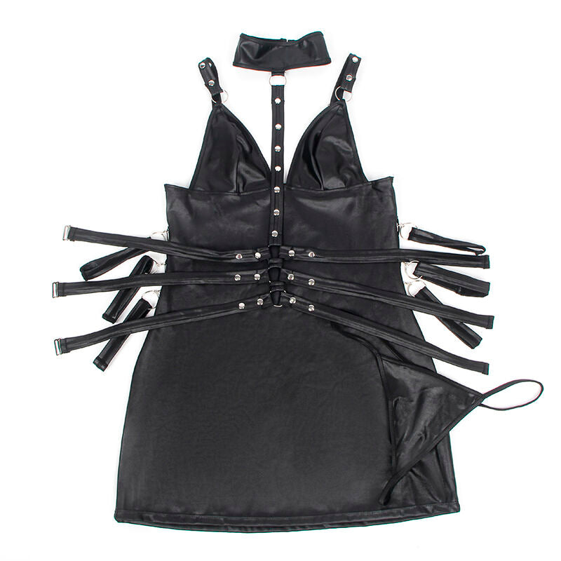 SUBBLIME - 954406 SCHWARZES LEDER-BONDAGE-KLEID S/M