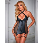 SUBBLIME - 954451 SEXY NETZKLEID SCHWARZ LEDEROPTIK GRÖSSE L/XL