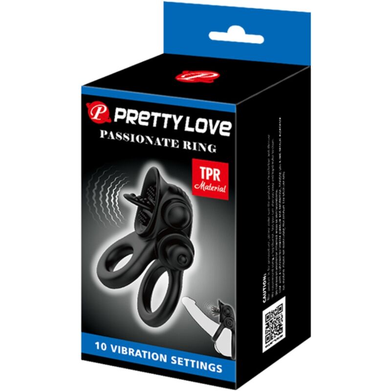 PRETTY LOVE - PASSIONATE RING DOPPELTER VIBRIERENDER RING + KLITORISSTIMULATOR SCHWARZ