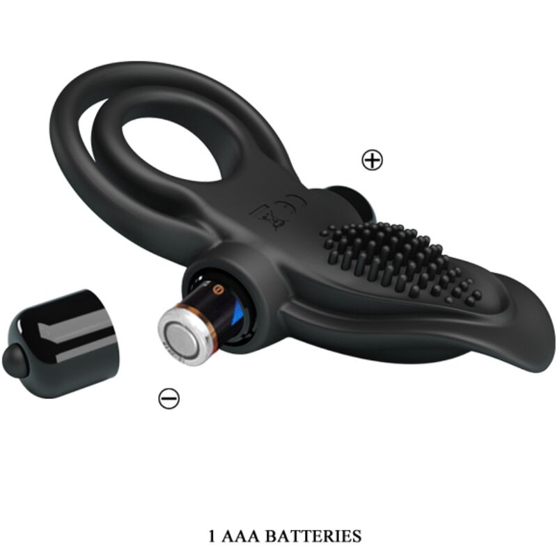 PRETTY LOVE – DOPPELTER VIBRATIONSCOCKRING + KLITORISSTIMULATOR 10 VIBRATIONEN SCHWARZ