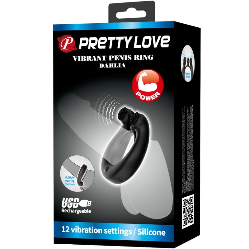 PRETTY LOVE – VIBRATIONSCOCKRING DAHLIA + KLITORISSTIMULATOR 12 VIBRATIONEN SCHWARZ