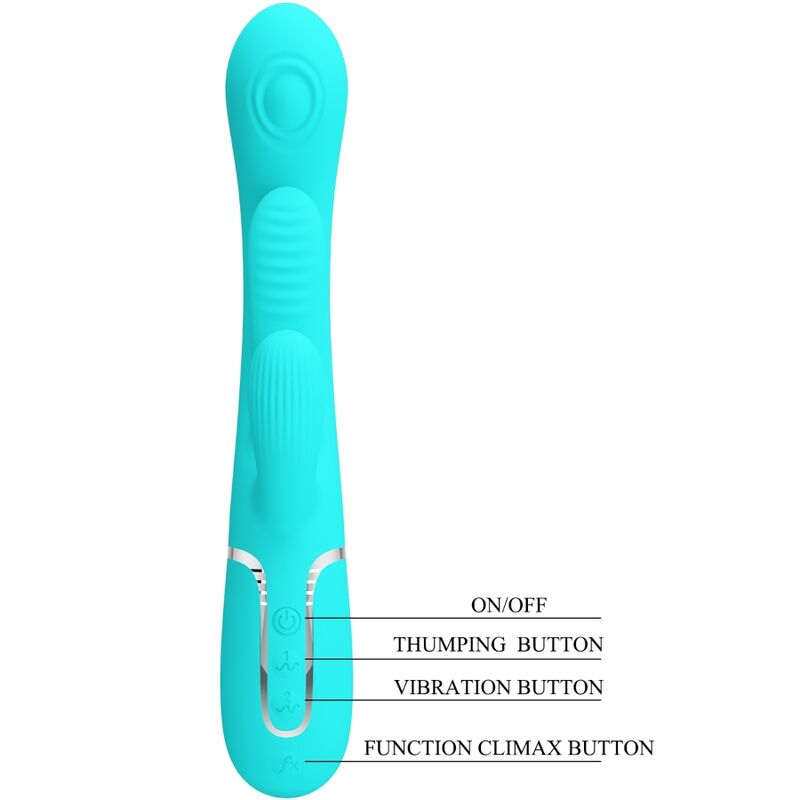 PRETTY LOVE - SHANIA DREIFACH-KANINCHEN VIBRATOR MULTIFUNKTIONAL 3 IN 1 BLAU
