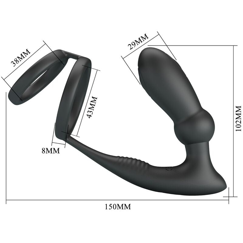 PRETTY LOVE - PENISRING EMONI + ANUSPLUG 12 VIBRATIONEN SCHWARZ