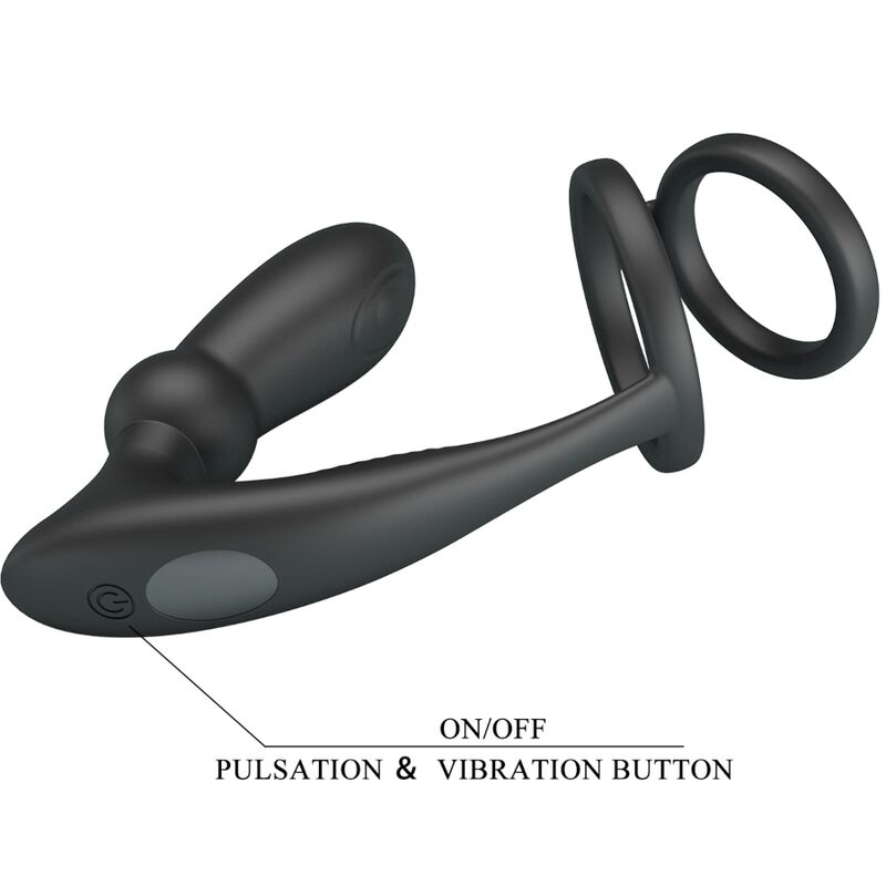 PRETTY LOVE - PENISRING EMONI + ANUSPLUG 12 VIBRATIONEN SCHWARZ