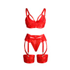 SUBBLIME - 955250 ENSEMBLE SOUTIEN-GORGE BONDAGE ROUGE AVEC JARRETELLES S/M