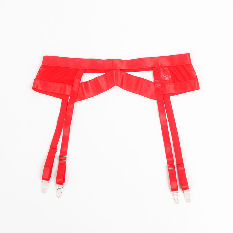 SUBBLIME - 955250 ENSEMBLE SOUTIEN-GORGE BONDAGE ROUGE AVEC JARRETELLES S/M