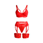 SUBBLIME - 955267 ENSEMBLE SOUTIEN-GORGE BONDAGE ROUGE AVEC JARRETELLE L/XL