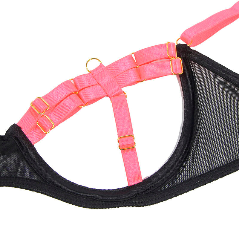 SUBBLIME - 955304 BH-SET MIT HALSKETTE UND BEINDETAILS NEONROSA L/XL