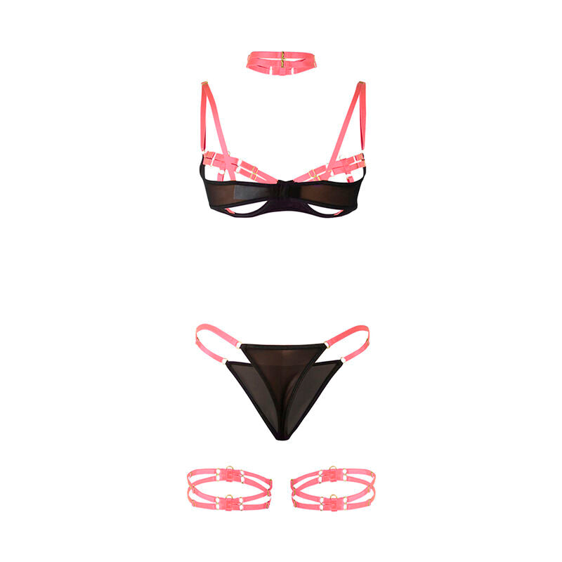 SUBBLIME - 955304 BH-SET MIT HALSKETTE UND BEINDETAILS NEONROSA L/XL