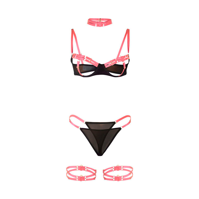 SUBBLIME - 955304 BH-SET MIT HALSKETTE UND BEINDETAILS NEONROSA L/XL