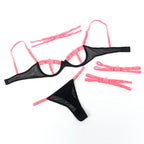 SUBBLIME - 955304 ENSEMBLE SOUTIEN-GORGE AVEC COLLIER ET DÉTAILS DE JAMBES ROSE FLUORESCENT L/XL
